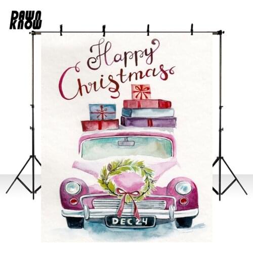 DAWNKNOW Happy Christmas Background Fotografia Cartoon Car Photography Backdrop Children Baby Photocall Photo Studio lv1038