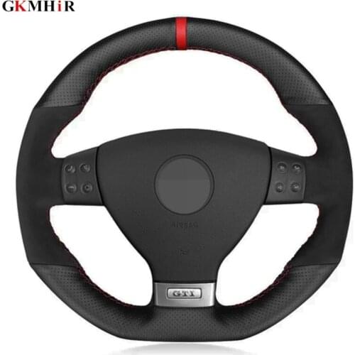 DIY Black Genuine Leather Suede DIY Car Steering Wheel Cover For Volkswagen Golf 5 Mk5 GTI VW Golf 5 R32 Passat R GT 2005