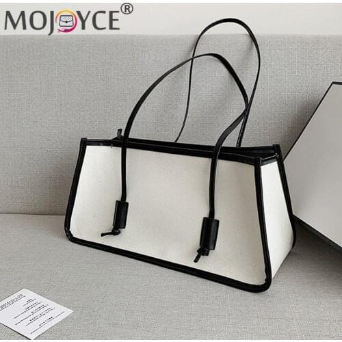 Elegant Large Capacity Travel Tote Bags Women Contrast Color Shopping Bags Female PU Leather Canvas Shoulder Handbags