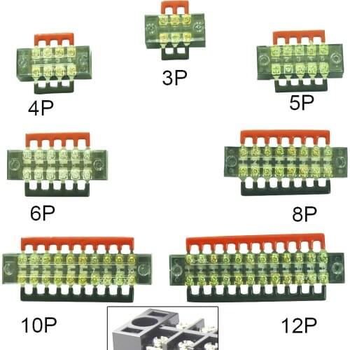 Electrical Screw Terminal Block Dual Row Strip Fixed Wiring Board Wire Connectors 600V 15A Box Connecter Cable Contacts 3/4/5/8p