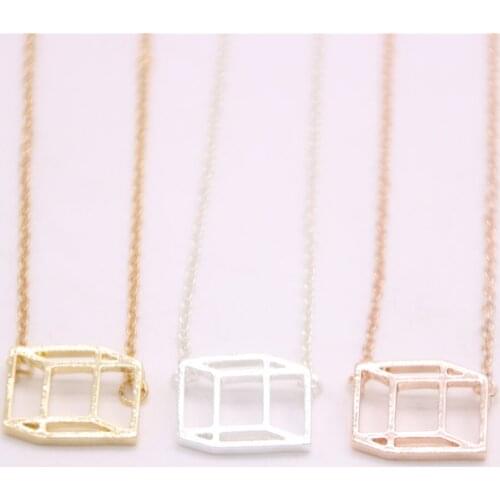 Geometrical shape cube pendant necklace Hollow out cube pendant necklace designed for women and