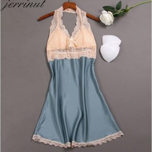 Jerrinut Silk Stain Nightgown Womens Sexy Lingerie Homewear With Chest Pad Nightwear Nightie Nightdress Sleeveless Nightshirt