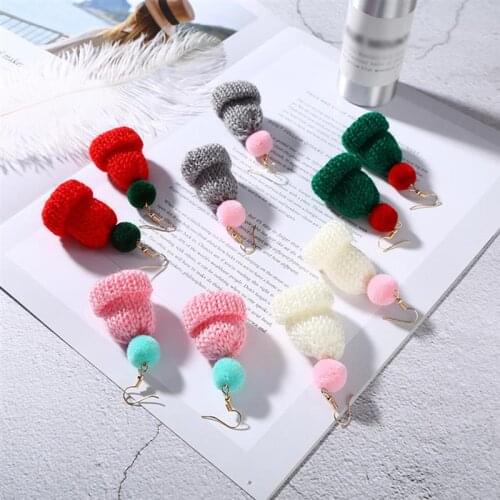 Korean Handmade Colorful Cute Plush Hairball Winter Christmas Hat Dangle Earrings Elegant Wool Cartoon Funny Party Girl Jewelry