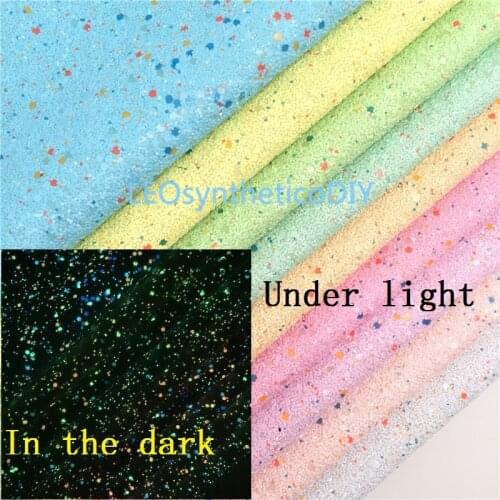 LEOsyntheticoDIY Glows in the Dark Pastel Colors Chunky Glitter Fabric Leather Vinyl Synthetic Leather For Bows DIY A4 SIZE 6S35