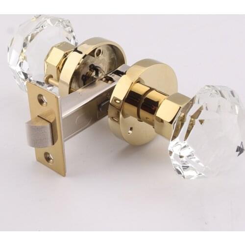 Top Luxury European Crystal Knobs Door Lock Interior Living Room Bedroom Bathroom Silent Door Knobs Lock No Key Chrome/Gold