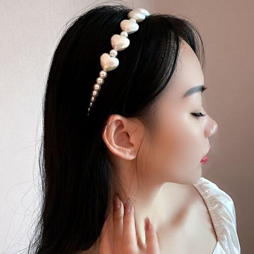 Fashion Simple Love Heart Pearl Head Wear Headband for Women Rhinestone Non-slip Border Girl Hairpin Fancy Hair Accessorie Gift