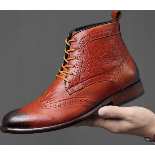 Mens Boots Genuine Leather Handmade Boot Shoes Bullock Boots Man Winter Chelsea Boots Fur Warm Male Leather Shoes Design Boot