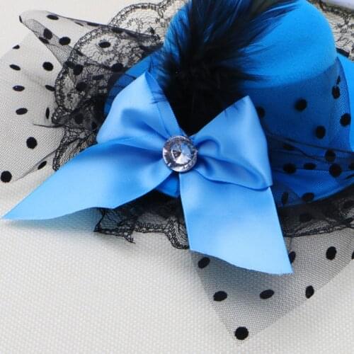 New Style Women Bow Hair Clips Lace Feather Mini Top Hat Fancy Fascinator Party