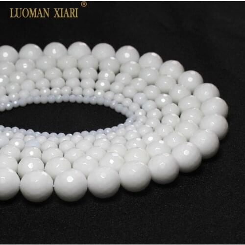 Wholesale Faceted Natural White Porcelain Stone Beads For Jewelry Making Ceramic DIY Bracelet 4/6/8/10/12/14 mm Strand 16