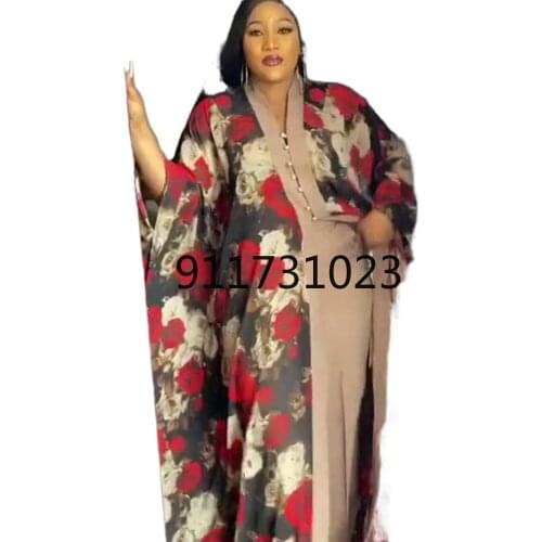 African mom dress fashion chiffon fabric digital printed wide leg pants two-piece set