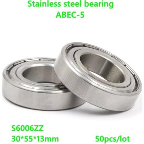 50pcs/lot S6006ZZ 30*55*13mm Stainless steel bearing ABEC-5 Deep Groove Ball bearing Double metal shielded cover 30×55×13mm