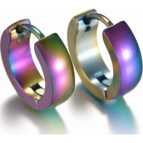 Hot Fashion Men Women Punk Silver Gold Black Blue Color Stainless Steel Simple Round Smooth Circle Hoop Earrings Jewelry 1PCS