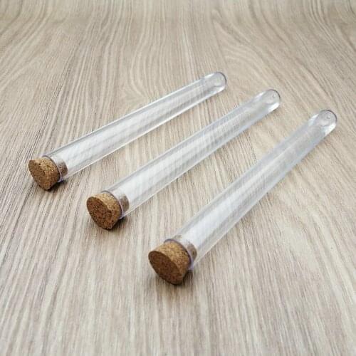 60Pcs 15x150mm School Lab Supplies,Clear Plastic Test Tubes Vials With Corks Caps Wedding Favor Gift Tube