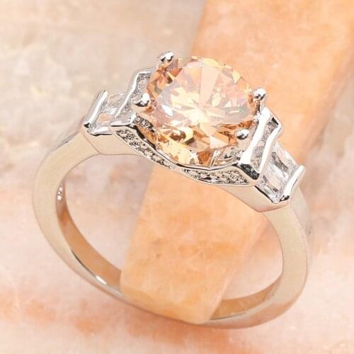 Radient Brown Morganite 8*8mm Semi-precious Stone Silver Cool For Women Ring Q2588