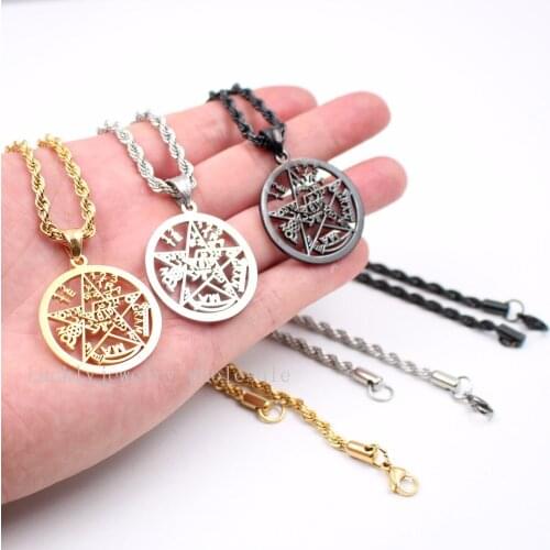 XMAS Gifts Gold black Stainless Steel Religious pentagram Wicca Pendant Rope chain necklace 21.6 inch for Mens