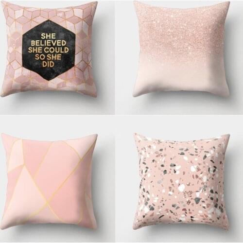 Pink Peach Skin Throw Pillow Cover Rose Gold Square Cushion Cover Pillow Case Geometric Print For Living Room Sofa Home Decor