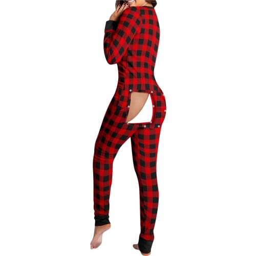 Sexy Womens Pijamas Onesies Button-down Front Functional Buttoned Flap V-neck Pajamas Adults Jumpsuit Pyjama Femme Sleepwear