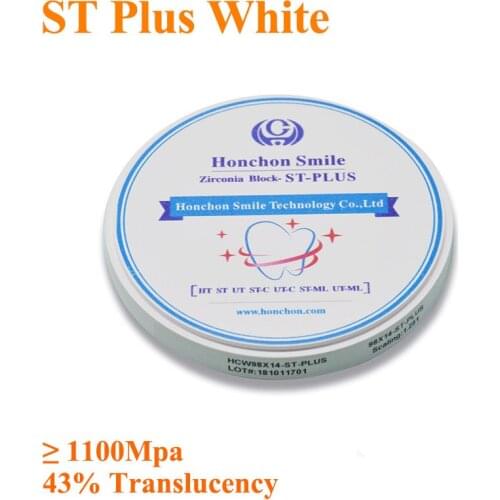 ST-PLUS 98*20mm CAD/CAM dental zirconia blank High Strength Super 43% Translucency/ zirconia block