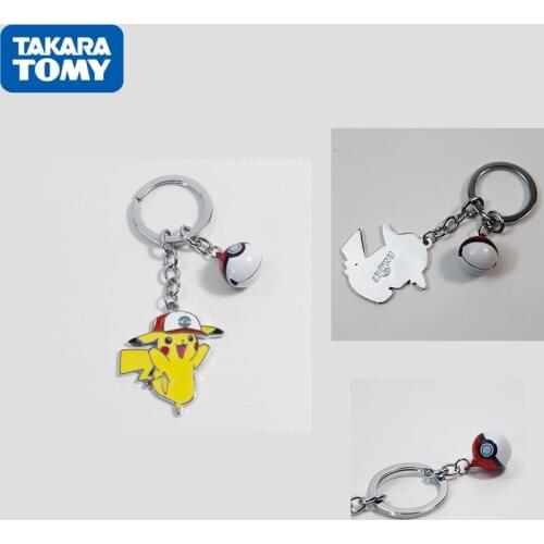 Takara Tomy Pokemon New Alloy Keychain Animation Peripheral Pikachu Bell School Bag Pendant Childrens Toy Birthday Gift