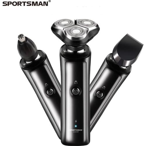 SPORTSMAN 3 In 1 Electric Shaver Razor For Men Shaving Machine 4D Smart Male Rechargeable Three-Head Nasal Hair Trimmer Kit
