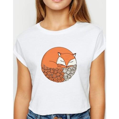 Fashion Scenery Fox T shirt Women Loose Spring Summer ropa mujer Tshirt Cute And Creative Recreational Top O-Collar T-shirts