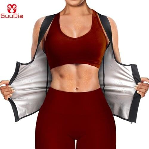 GUUDIA Women Sauna Sweat Suit Weight Loss Waist Trainer Shirt Workout Top Hot Sweat Jacket Zipper Sauna Suit Tank Top Shaper