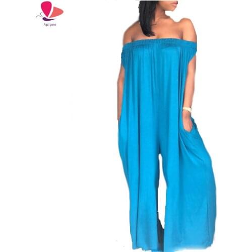 2020 Summer Plus Size Loose Women Cotton Solid One Shoulder Tube Top Casual Jumpsuits Sleeveless Cotton Sexy Streetwear Rompers