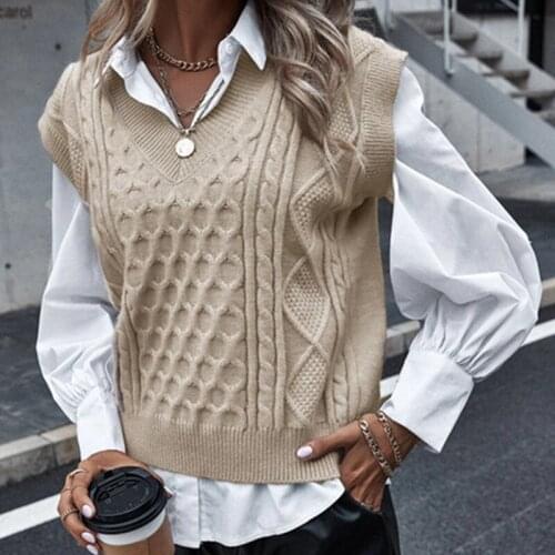 Foridol Twist Sweater Vest Women Plus Size V Neck Autumn Winter Knitted Sleeveless Waistcoat Pullovers 2021 Knitwear Sweater XXL