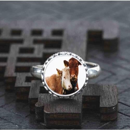925 Sterling silver two brown cattle Ring jewelry adjustable wedding dress for women girls ladies 1pcs/set 2020 hot vintage mini