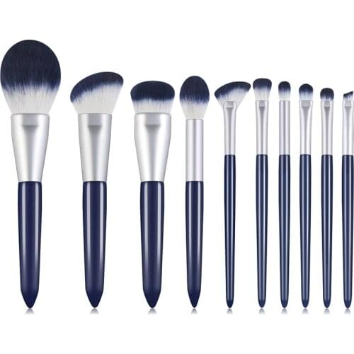 10 Pcs Dark Blue Makeup Brushes Set with Bag Powder Foundation Eyebrow Eyeshadow Blush Make Up Tools Kit