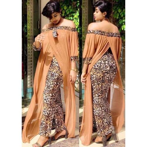 2021African Long Maxi Dress Womens Leopard Slash Neck Off Shoulder Backless Daily Evening Party Dress African Dresses For Women