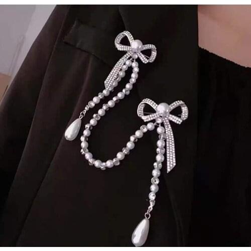 2021 New Fashion Cute Exquisite Pearls Bow Brooches Pin Charming Butterfly For Women Wedding Bouquet Clothing Dress Accessories