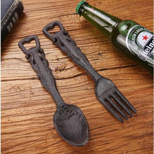 50pcs/lot 2019 Hot Sale Gift Vintage Brown Metal Cast Iron Fork Spoon Cola Beer Bottle Opener 10"