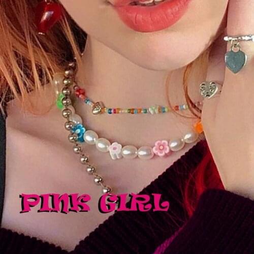 Bohemian Rainbow Flower Necklace for Women Beads Pearl Vintage Hand-made DIY Vintage Charms Necklace Jewelry 90s Style New 2021