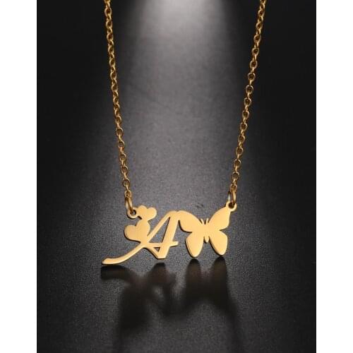 Cazaor A-Z Letters Butterfly Pendant Necklace Gold Color Stainlesss Steel Chain For Women Anniversary Gift Fashion Jewelry