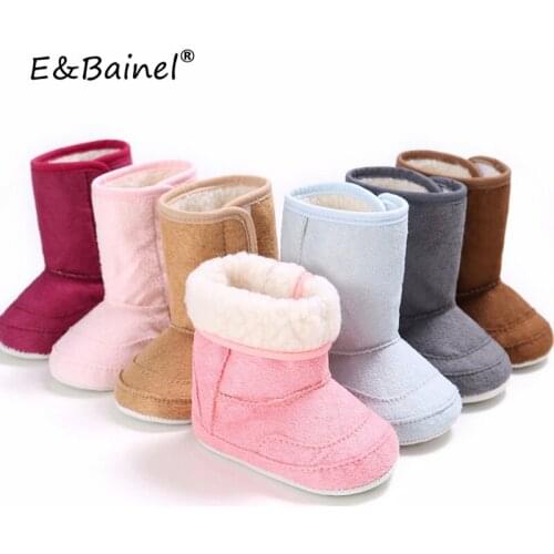 E&Bainel Winter New Baby Girls First Walkers Crib Shoes Super Warm Infant Toddler Soft Rubber Soled Anti-slip Snow Boots Booties