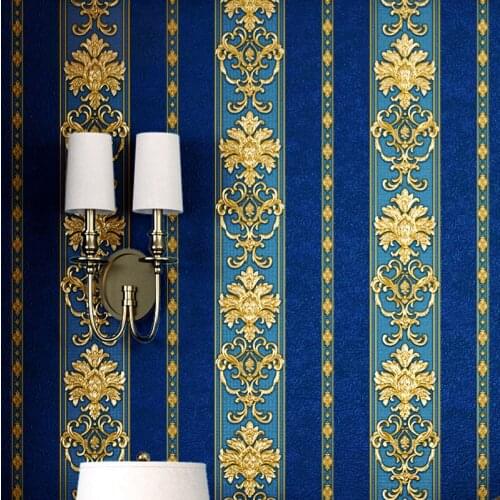 European Style Blue Damask 3D PVC Embossed Wallpaper Luxury Bedroom Living Room Striped Vinyl Wall Paper Floral Papel De Parede