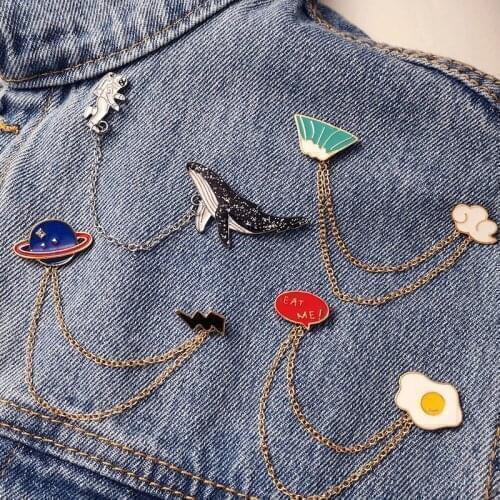 Rinhoo Galaxy Monn Astronaut Fuji mountain Egg Deer Whale Dog Animal Tassel Pins Brooches Badges for Women Men Cute Pin