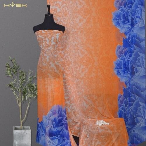 HYSK 100 natural silk georgette fabric large leaf abstract printed DIY sewing mulbery pure silk for dress kaftan Cheongsam Q2947