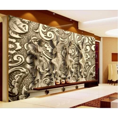 Customized 3D fresco wallpaper large stone dunhuang feitian living room background wall decoration painting