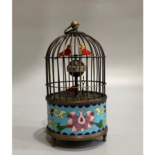 Exquisite Chinese Old Collection Home Decoration Cloisonne Copper Birdcage Mechanical Watch/Clock