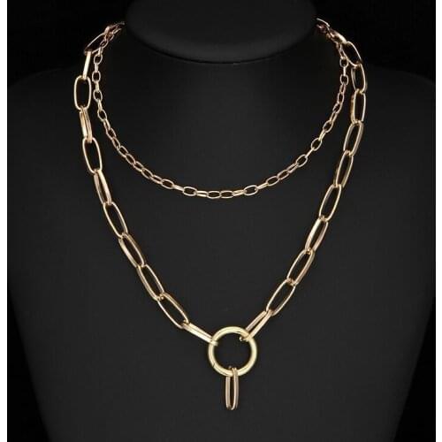 Double Gothic Long Chain Choker Necklace For Women Men Circle Rock Statement Necklace Goth Jewelry Vintage Collier Femme Gift