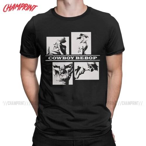 Cowboy Bebop Spike Spiegel T-Shirts for Men Faye Valentine Vintage Pure Cotton Tees Short Sleeve T Shirt Graphic Clothing