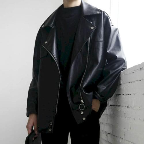Motorcycle leather men women Korean loose oversize jacket youth short jacket couple street fashion cool clothing hiphop outwear