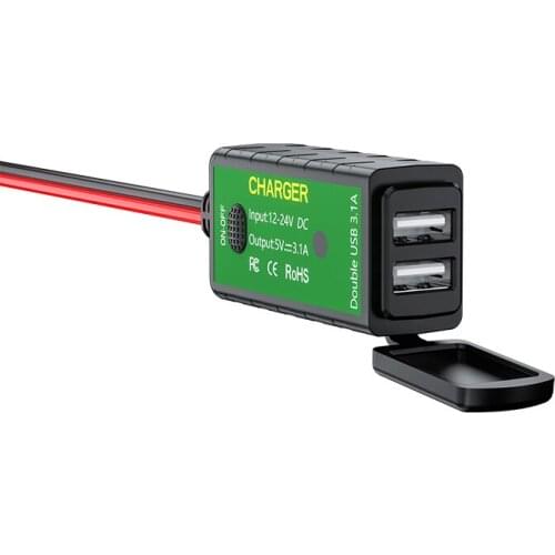 Motorcycle Dual USB Phone Charger to U Ring Terminal Adapter 3.1A Dual USB Port Adapter ON/Off Switch Waterproof 1.6M Cable