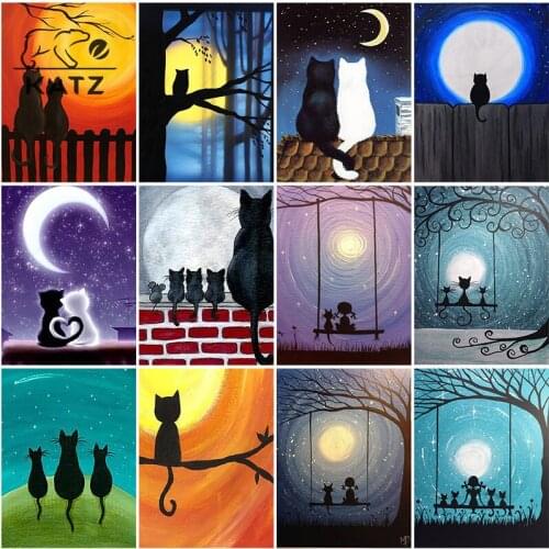 Cat Diamond Painting Kit Animal Sunset Embroidery Crossing Diy Landscape Diamond Mosaic Art Gift Cross Stitch Home Decoration