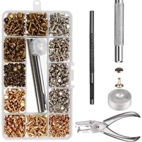 480Pcs Leather Rivets Double Cap Rivet Tubular Metal Studs Set with Punch Pliers Fixing Tools for DIY Leather Craft Rivets Rep