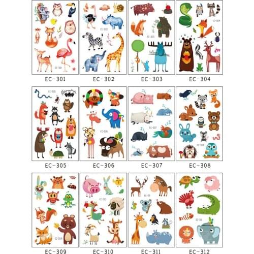 Kids Tattoo Sticker Animals Cartoon Tattoo Bear Lion Rainbow Unicorn Forest for Children on Face Arm Tattoo Christmas Gift