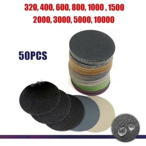 50pcs 3inch 75mm Waterproof Sanding Discs Hook & Loop Sandpaper 320-10000 Grit Waterproof And Oil Proof