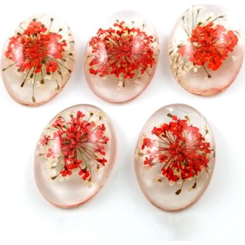 New Fashion 10pcs 18x25mm Red and White Flower Flat Back Resin Flower Cabochons Cameo G6-41
